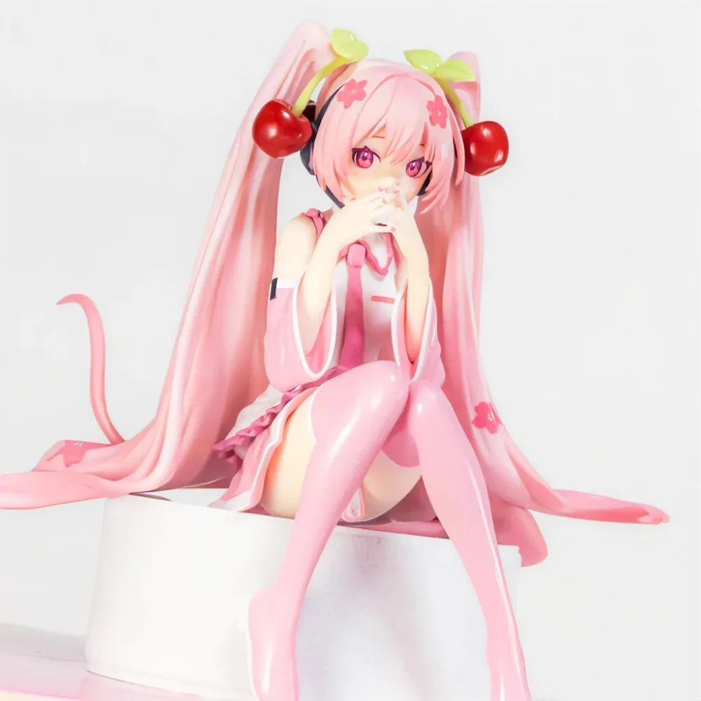 Hatsune Miku Anime Figure Pink Dress Model Cherry Blossom Decoration Desktop Ornament Collectible Action Toy for Birthday Gift