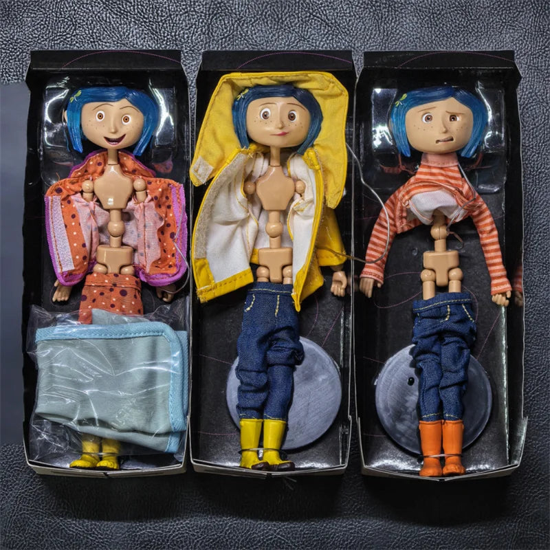 NECA Coraline Doll Anime Articulated Figure The Secret Raincoat Sweater In Striped Shirt Toy LA Girl Decoration Model Toys Gifts