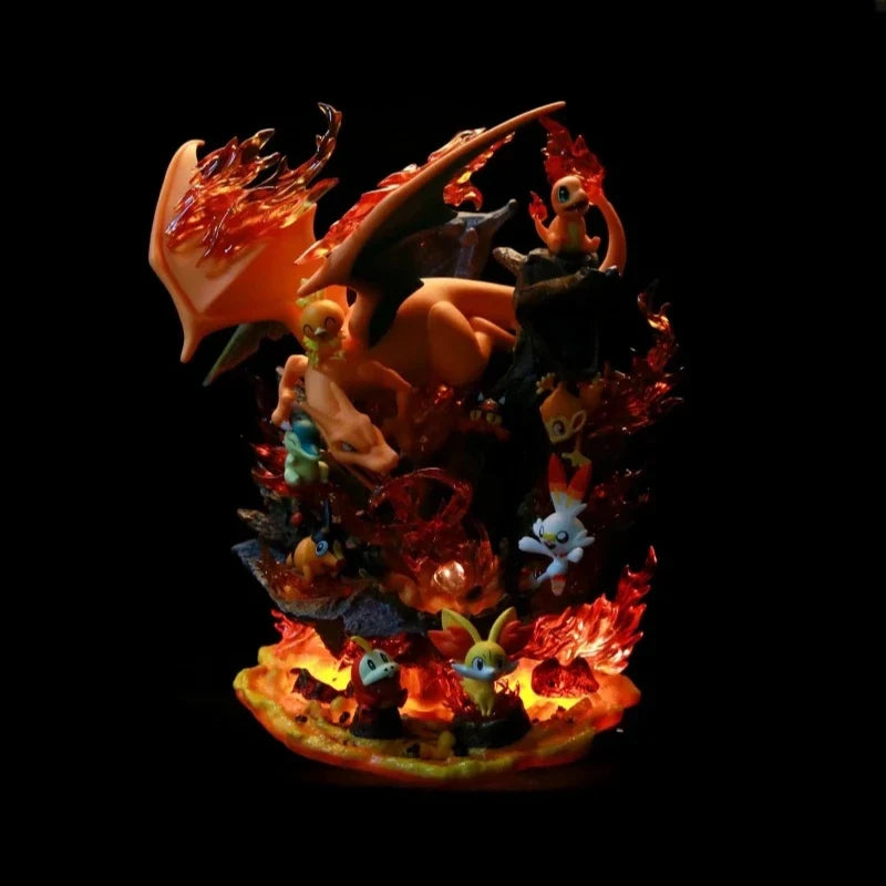 32cm Pokemon Charizard Family Anime Figure with Light Gk Collectible Action Figurine Statue Model Desk Decors Christmas Gift