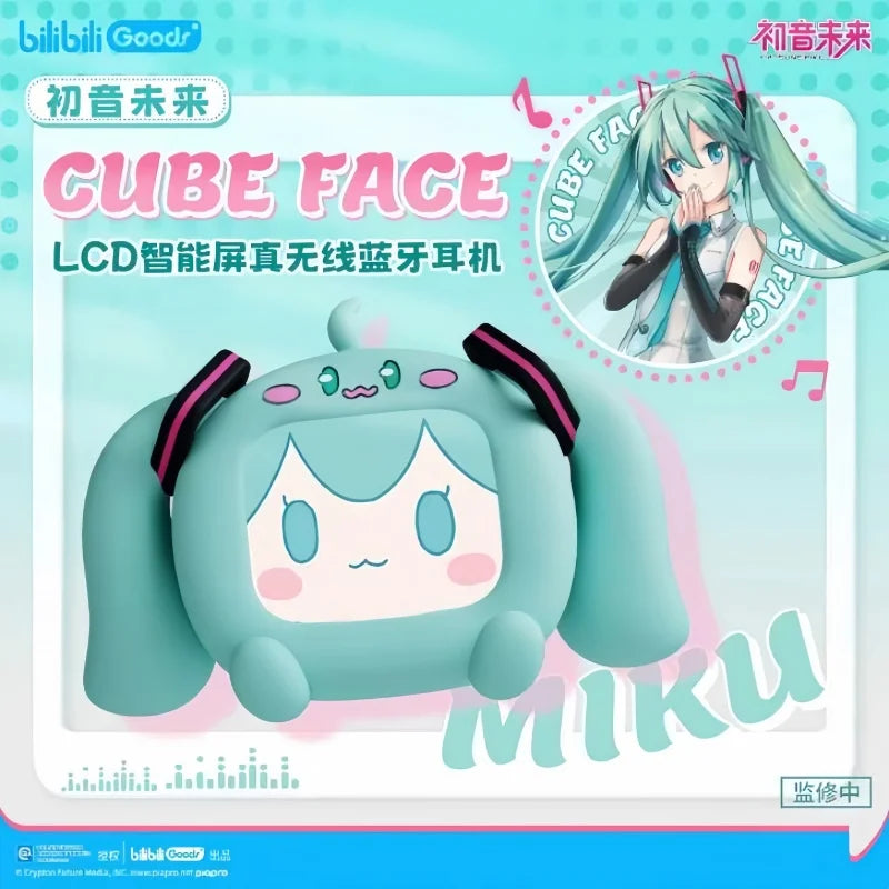 Hatsune Miku Touch Screen Interactive Wireless Bluetooth Anime Peripheral Headset Gift Box Cube Face Lcd Birthday Gift Toy