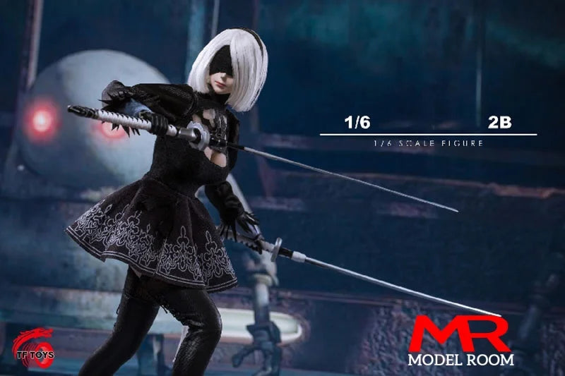 TF TOYS TF01 1/6 Scale 2B Girl Dress Head Sculpt Cosplay Clothes Props Fit 12'' TBL S10D Female Soldier Action Figure Body Dolls