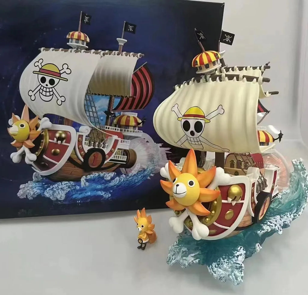 One Piece GK Thousand Sunny Pirate Ship Model Dual Mast Sailing Vessel with Wave Base Scene Boxed Collectible Figure Gift