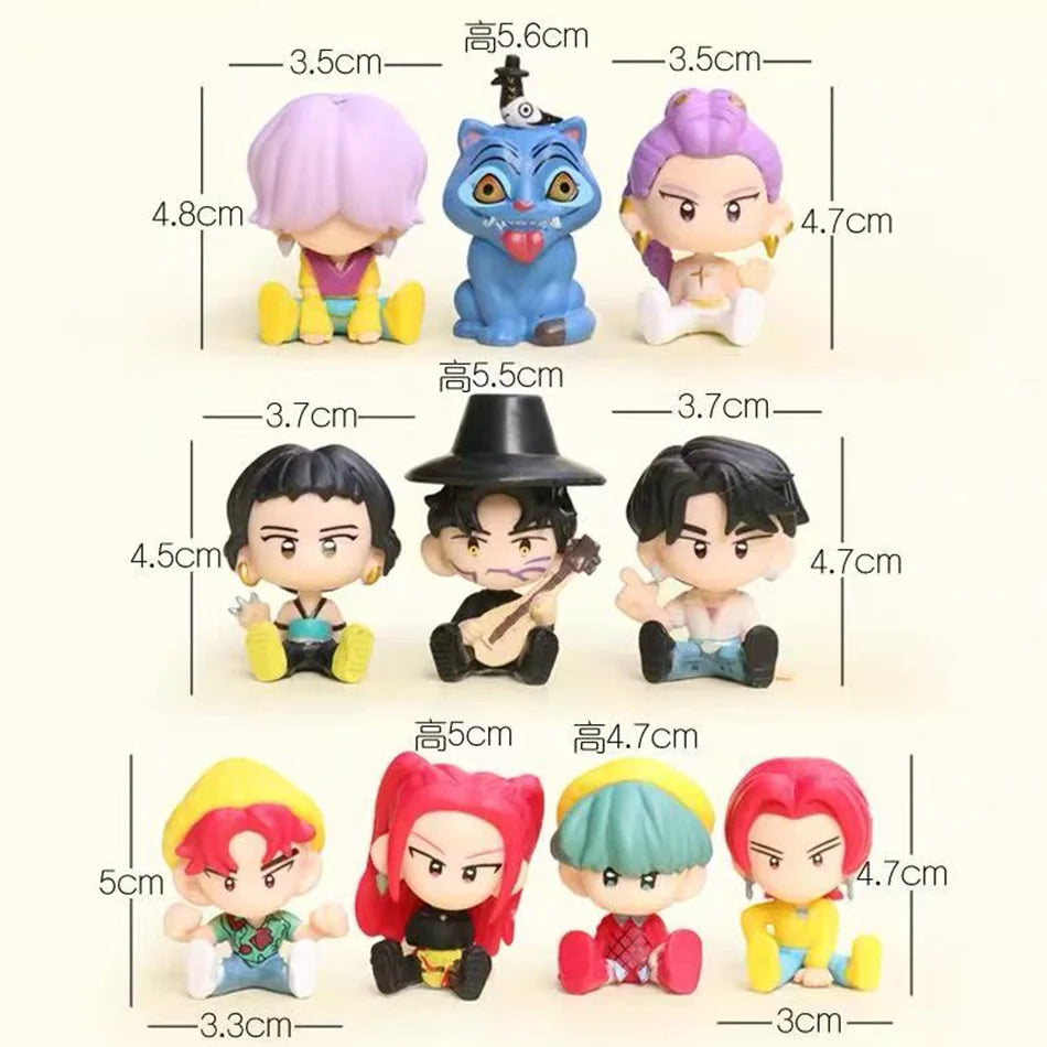New Q version 10pcs/Set Kpop Demon Hunters Action Figure Toy Derpys Tiger Rumi Mira Zoey Sussy Figurine Doll For Fans Gifts