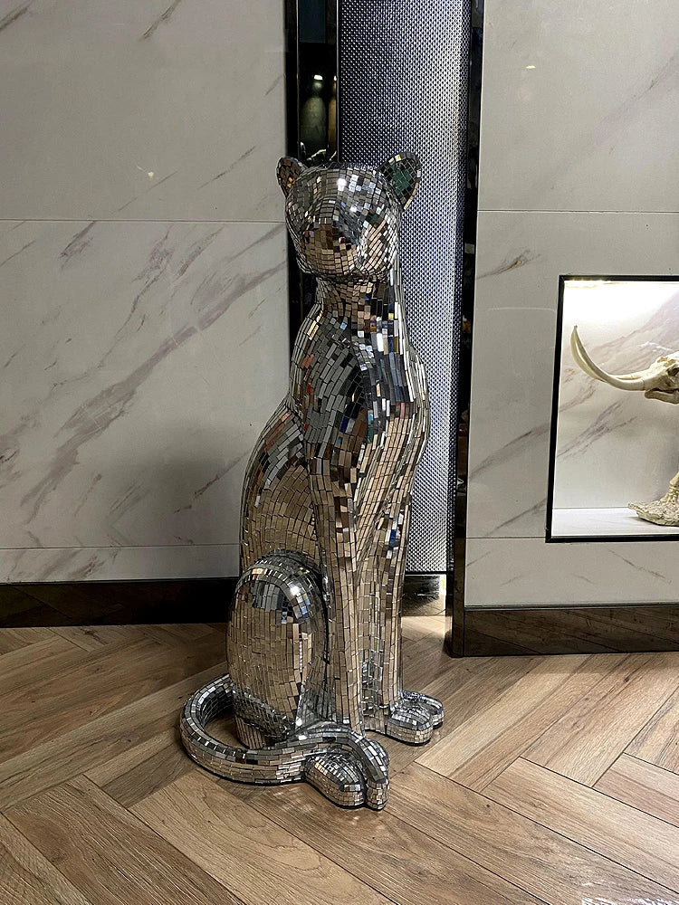 Leopard Sculpture Ornament, Glitter Glass Leopard Statue, Animal Cheetah Crafts, Nordic Room Decoration, Artwork Gift,Customized