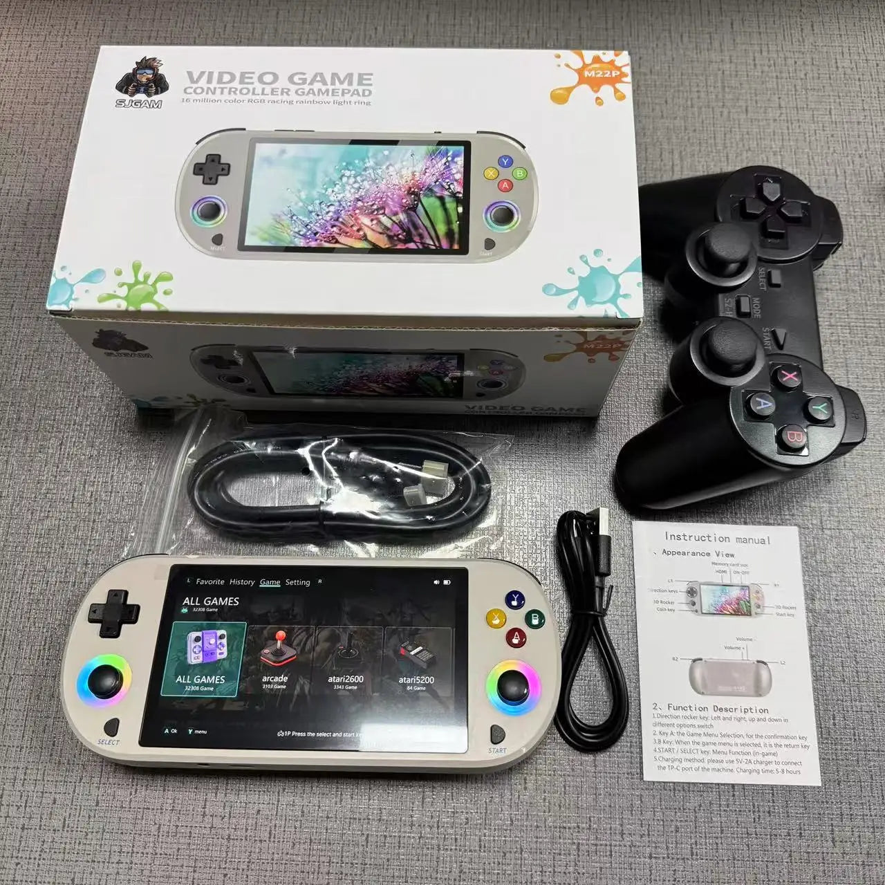 New 128GB M22 Pro Portable Pocket Retro Handheld Video Game Console 5.0 Inch IPS Screen 1920*1080 Display Support LINUX Emelec