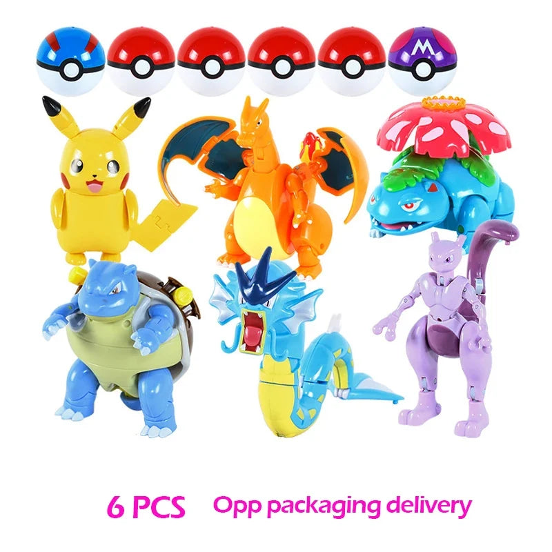 Pokemon ball deform Figure Pikachu Charizard Venusaur Blastoise Gyarados Solgaleo Lunala Action Figurine pokeball poke child Toy