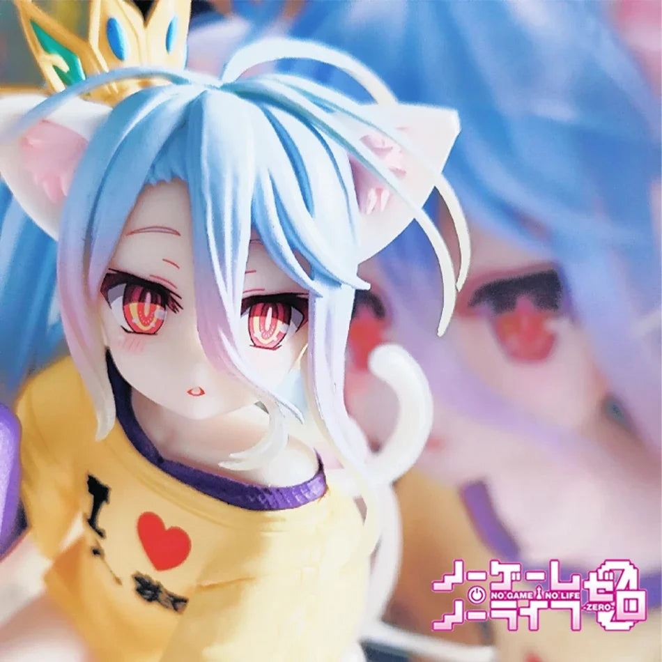 In stock anime no game no life: zero shiro desktop cute white figure for cat ear t-shirt 10cm model toy figure ornaments present