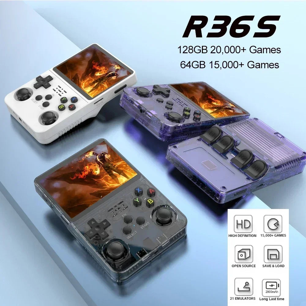 BOYHOM 256G/128G/64G R36S ARKOS 2.0 Retro Handheld Game Console 3.5'' IPS screen,Portable Pocket Game Player for  children gift