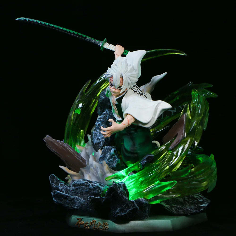 Demon Slayer Sanemi Shinazugawa Luminous PVC Action Figure 30cm Wind Column Standing Model Toy Collectible Gift