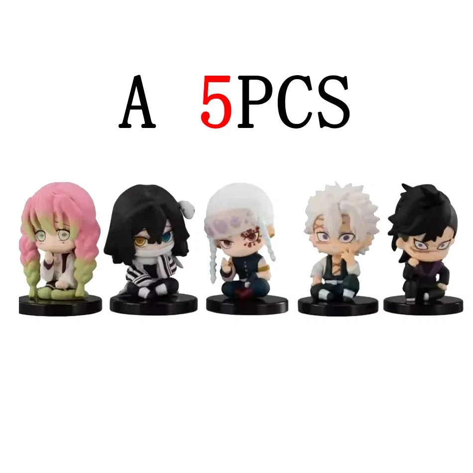 Demon Slayer Anime Figure Toy - Kimetsu No Yaiba Q Version - Sitting Tanjiro Nidouzi Inosuke Zenizu PVD Figurine Model Doll Gift