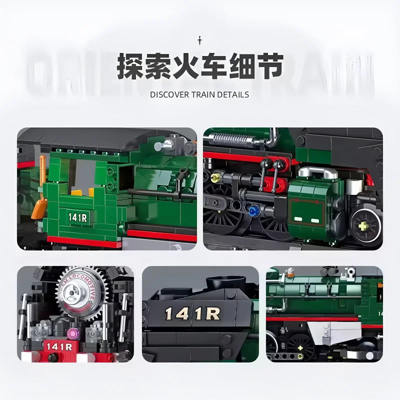 JIESTAR 59098 DIY Electric Train Building Blocks 141R Steam Engine Model Brick Toy for Kids Adults  Educational Birthday Gift