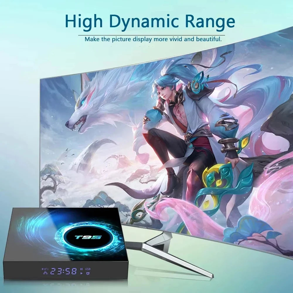 Smart TV Box Android 14 T95 6K Allwinnerh616 Media Player Dual WiFi Bluetooth 5.4 with Remote Support Google Voice Set Top Box