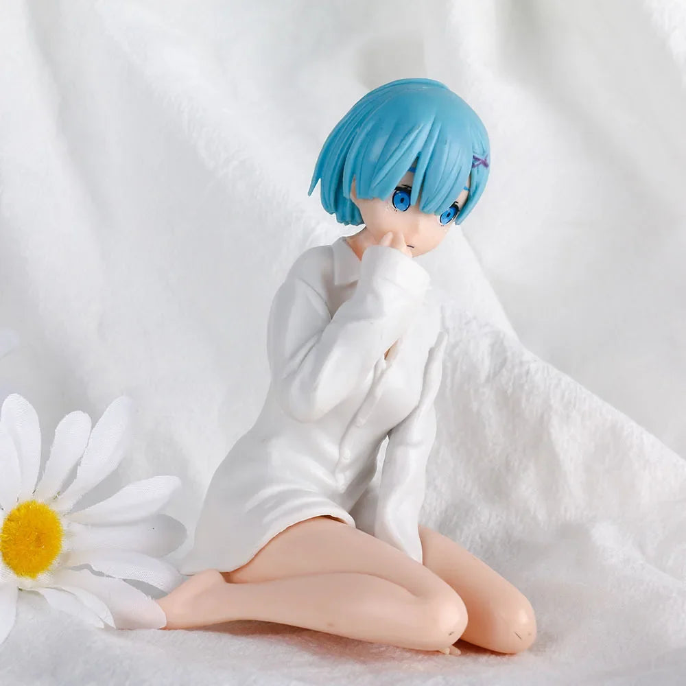 11CM White Shirt Rem Anime Figure Re:Zero kara Hajimeru Isekai Seikatsu Kneeling Y Shirt Pose Rem Model PVC Gift Toys Doll