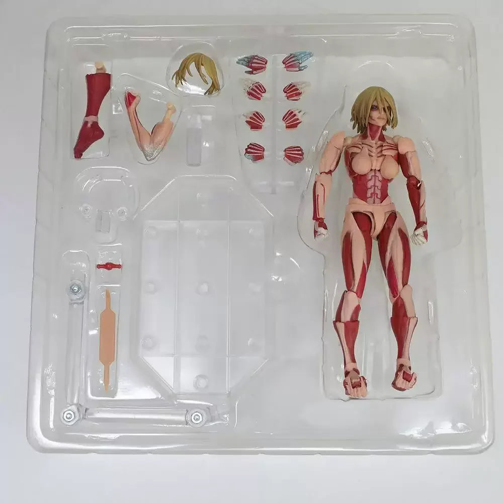 In Stock Attack On Titan Amazing Yamaguchi Revoltech Nr068 Female Titan Annie Leonhart Figure Gk Collection Model Toy Gift