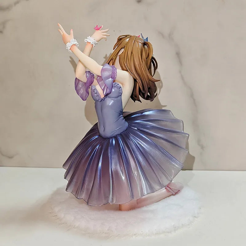 【New】Anime Girl Ballerina Gk Figure Purple Gradient Ball Gown Pink Flower Hair Decor Decor Ornament Gift Collectible Figurine