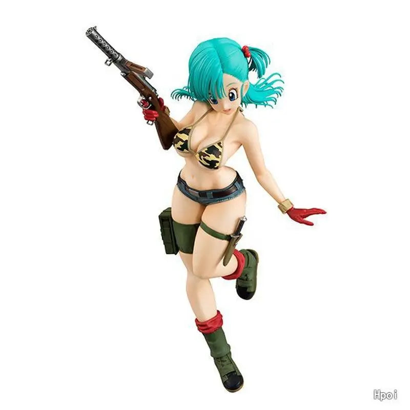 Dragon Ball Girls Bulma Figure: Military Uniform & Bikini Version, Anime Collectible Doll, Boxed Model Gift for Boys and Fans