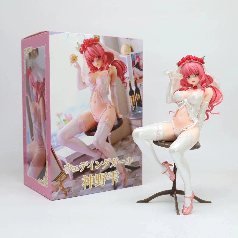 24 cm Anime-Figur Rosa Haar Braut Hochzeit Rosen-Schleier PVC Sammlerstatue Desktop-Ornament Computergehäuse-Dekoration Boxmodell