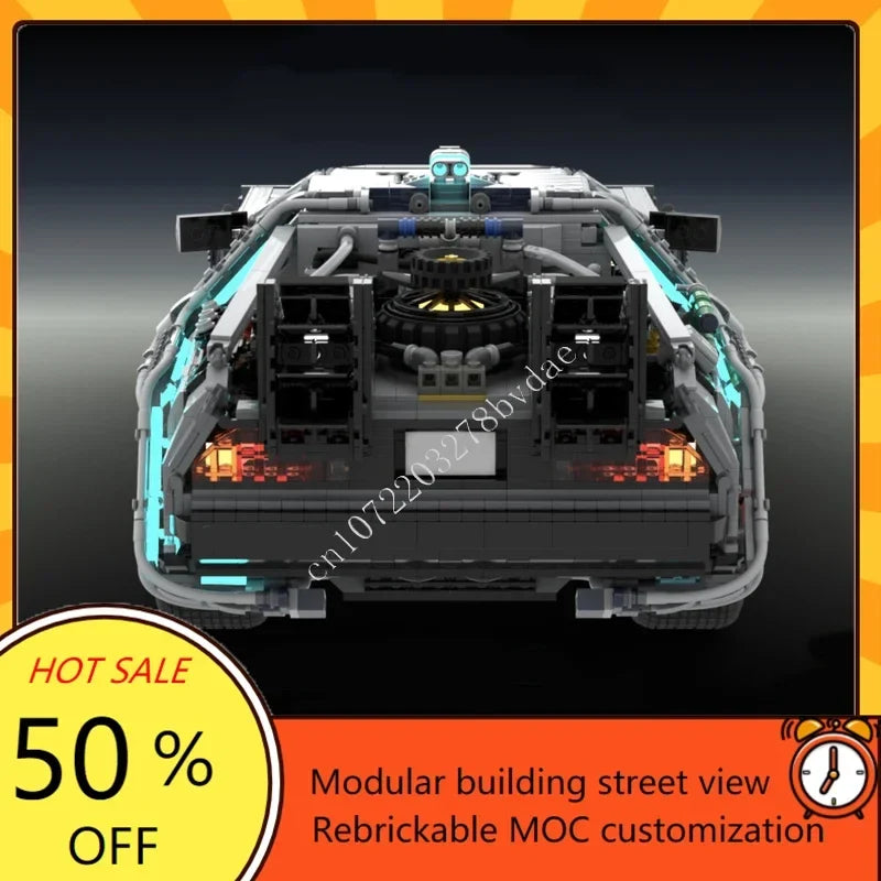 7357PCS DeLorean Time Machine Doc Brown's Futaba Remote MOC Car Vehicle Speed Racer Custom Puzzles Xmas Toys for Boys