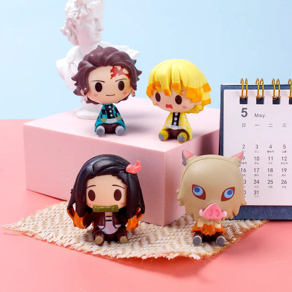 4pcs/set Anime Demon Slayer Kimetsu No Yaiba Figure Q Posket Kamado Tanjirou Kamado Nezuko Agatsuma Figure Toys 4-5cm