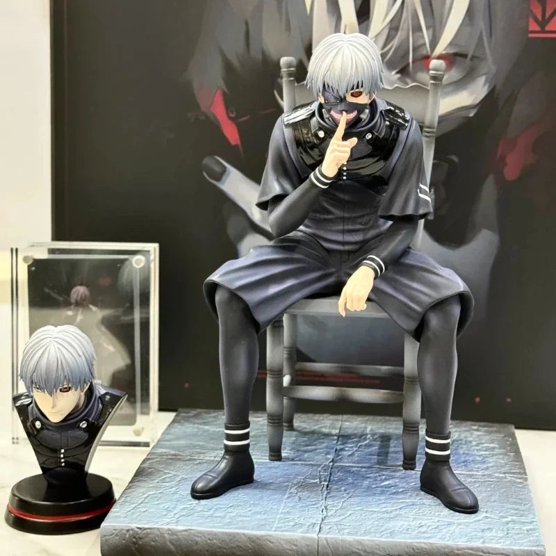 20cm Ken Kaneki Sitting Figure Tokyo Ghoul GK Replaceable Double Head Double Arms Statue With Base Anime Model Toy Deco Boy Gift