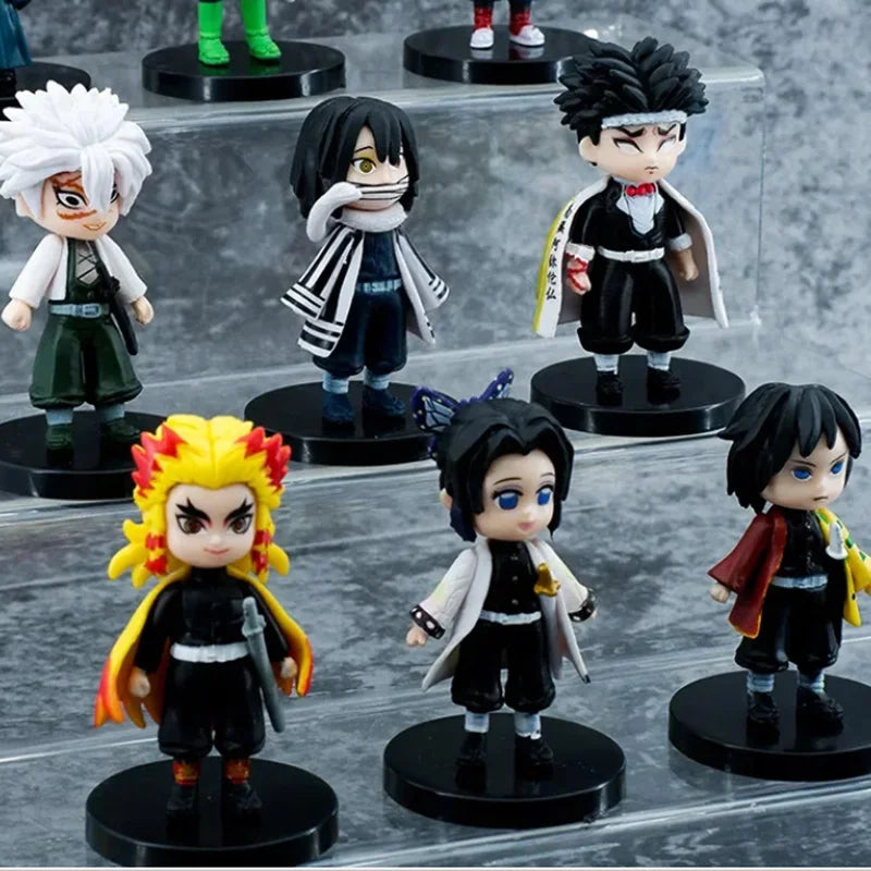 9pcs Q Version Demon Slayer Sitting Ghost Doll Tanjiro Nidouzi Inosuke Zenizu Toy Figural PVC Model Gift
