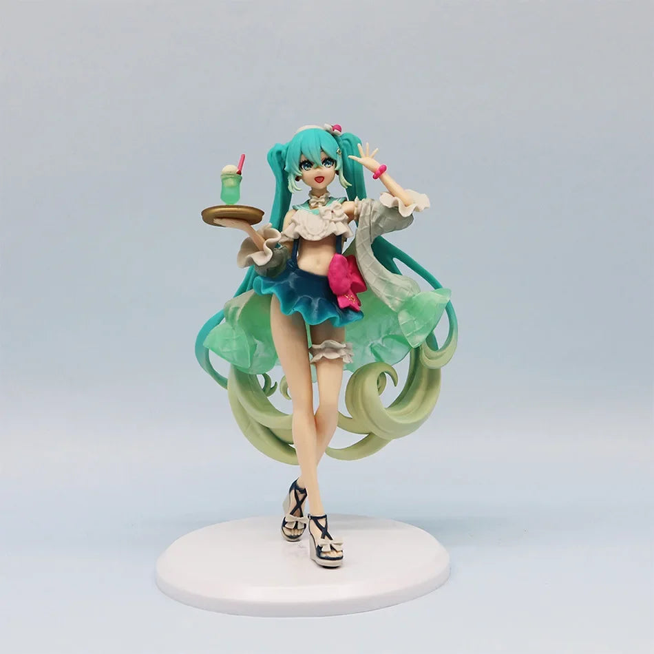 New18cm  Hatsune Miku figure Soda cream dress The Props Desktop Decoration Collection PVC Model Toys Kids Gifts