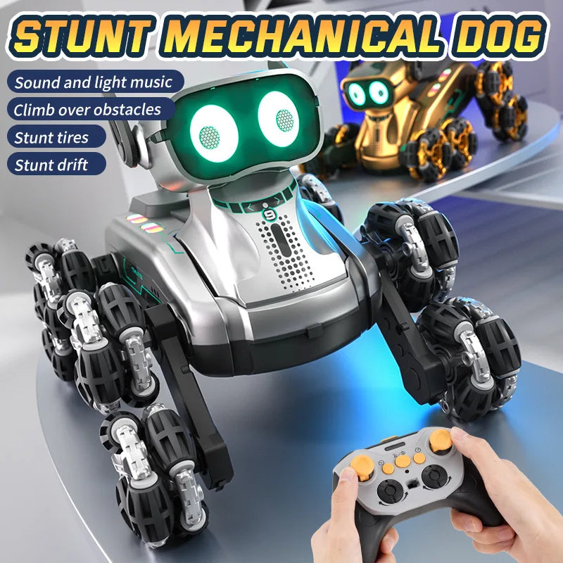 New Gesture Control RC Robot Dog - 8-Wheel Stunt, Music Dancing Transform Toy for Kids Boys Girls