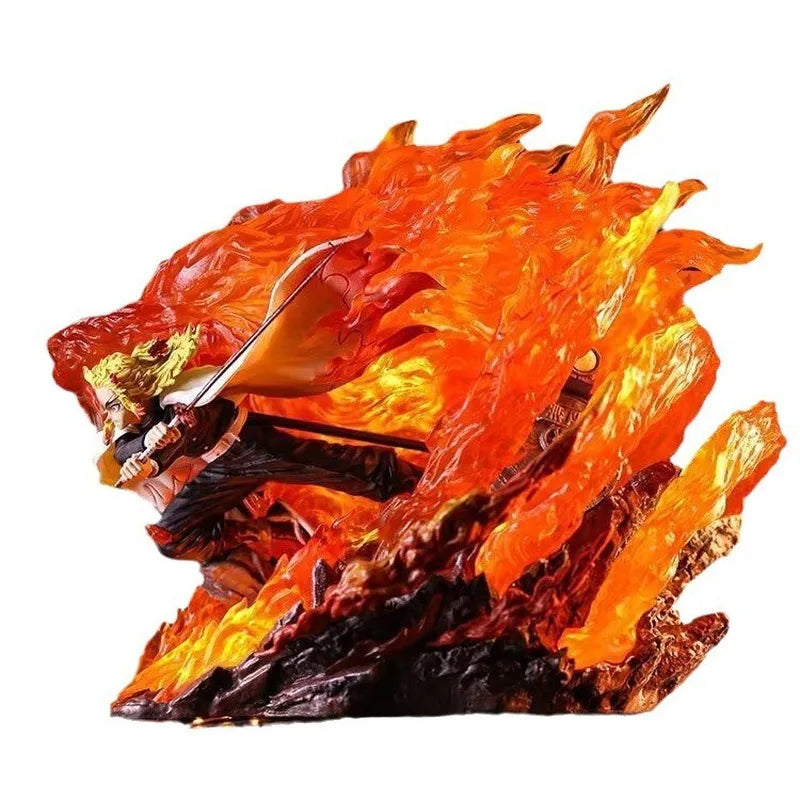 Demon Slayer Kyojuro Rengoku Flame Hashira GK Statue With LED Light Up Base Anime Action Figure Model Wholesale Bulk