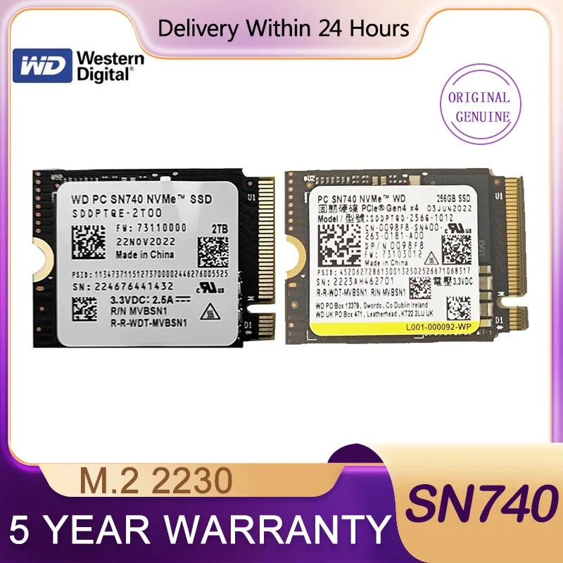 WD SN740 1TB 2TB 512GB 256GB M.2 SSD 2230 NVMe PCIe Gen 4x4 3x4 SSD For Microsoft Surface ProX Steam Deck ROG ally