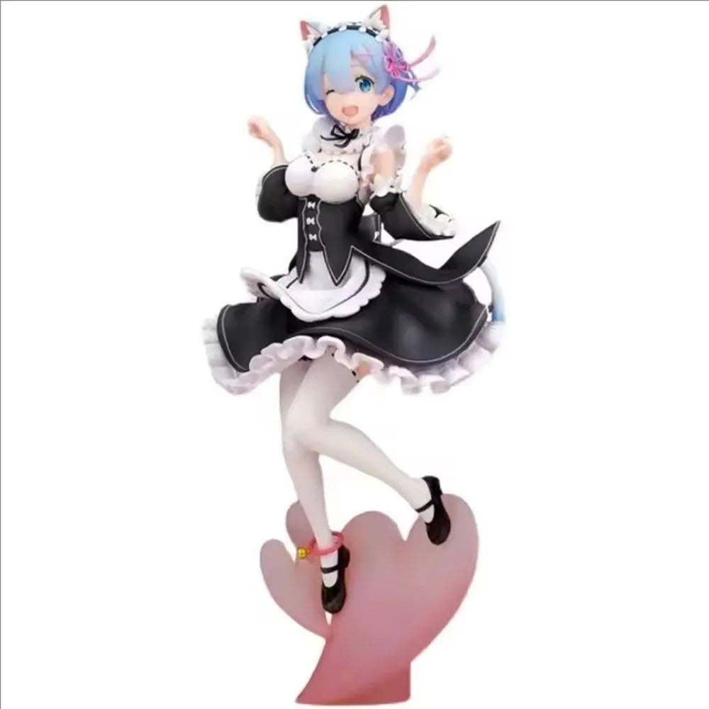 22cm Rem Maid Blue Hair Cat ears Cute girl skirt Anime Girl Figure Action Figure Adult Collectible Model Doll