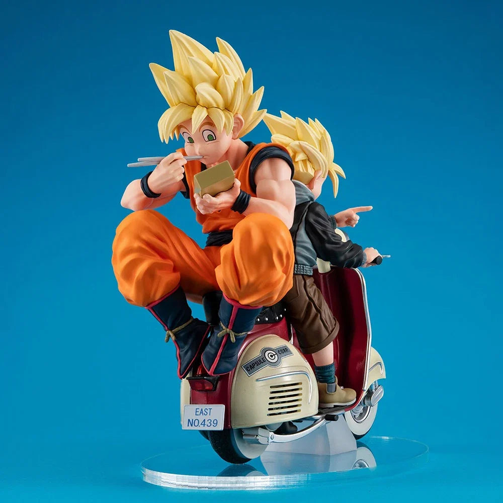 Original in Stock MegaHouse Dragon Ball Z - Son Gohan SSJ - Son Goku SSJ Desktop Real McCoy EX - & Bike Anime Figure Garage Kit