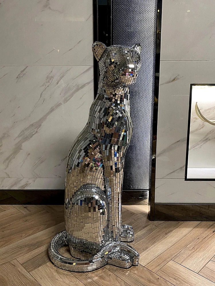 Leopard Sculpture Ornament, Glitter Glass Leopard Statue, Animal Cheetah Crafts, Nordic Room Decoration, Artwork Gift,Customized