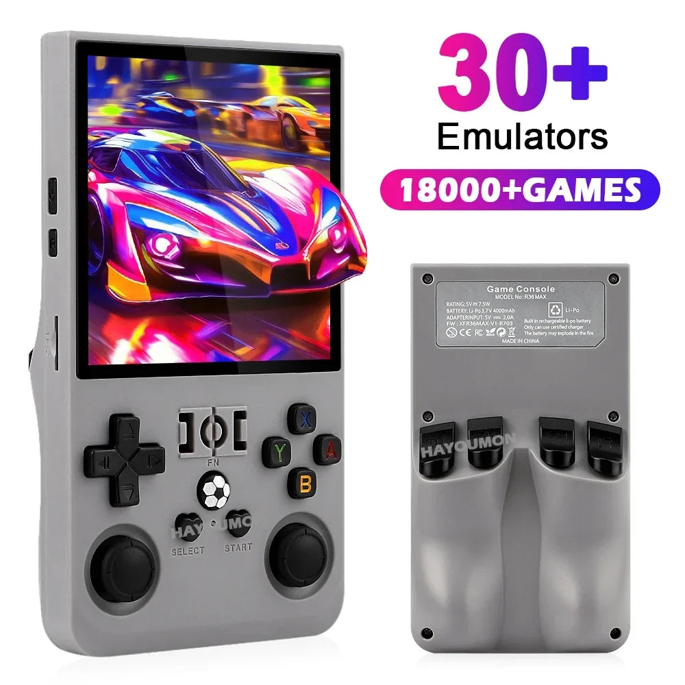 Gray R36 Max Console Handheld Game Players 4" IPS Screen Open Source Console Retro Pocket Video Player 128G Up to 20000+ Games