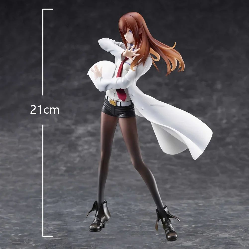 Steins;  Gate Anime Makise Kurisu Figure Kurisu Standing Pose Action Figure White Clothes Model Desktop Orphans Collection Gifts