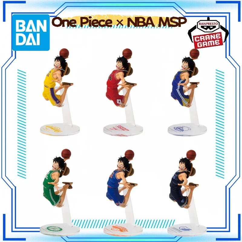 New Launch BANDAI One Piece × NBA MSP Luffy Action Figure -Los Angeles Lakers Bulls Warriors Collectible Model Toy Gift for Fans