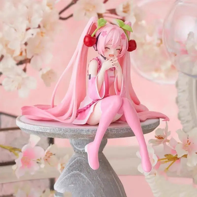 Hatsune Miku Anime Figure Pink Dress Model Cherry Blossom Decoration Desktop Ornament Collectible Action Toy for Birthday Gift