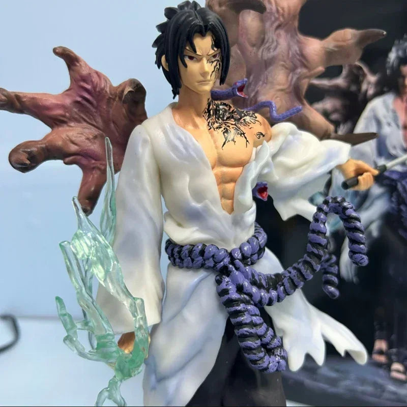 Naruto GK Tiemu 31cm Uchiha Sasuke Figure Mantra Seal Sharingan Fighting Scene Figurine Anime Model Ornaments