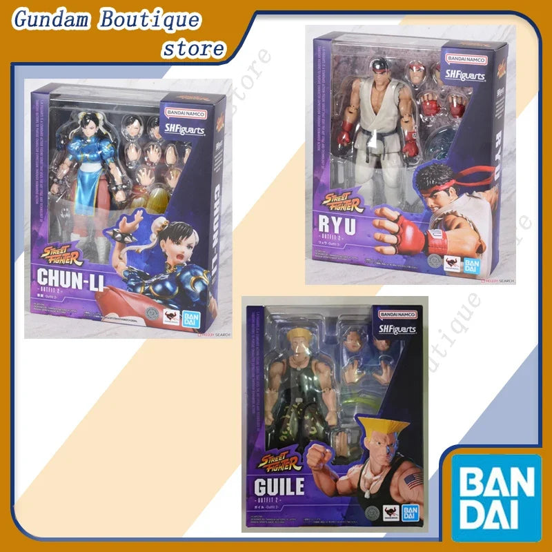 Bandai Genuine SHF Street Fighter(SF)CHUN-LI GUILE RYU OUTFIT 2 Anime Action Figure Collectible Model Toy Ornament Gift Children
