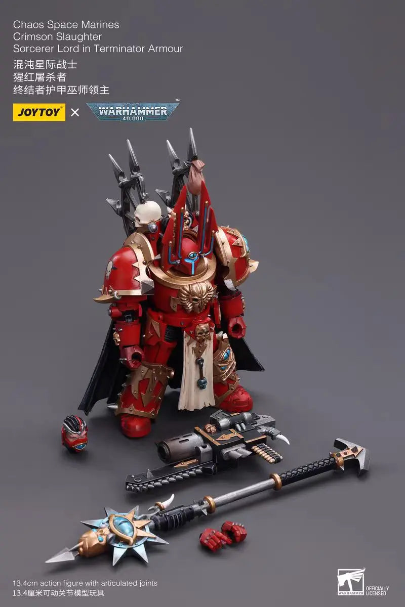 【In Stock】JOYTOY Warhammer 40K Chaos Space Marines Crimson Slaughter Sorcerer Lord in Terminator Armour 1/18 Anime Figure Toy