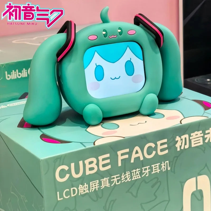 Hatsune Miku Touch Screen Interactive Wireless Bluetooth Anime Peripheral Headset Gift Box Cube Face Lcd Birthday Gift Toy