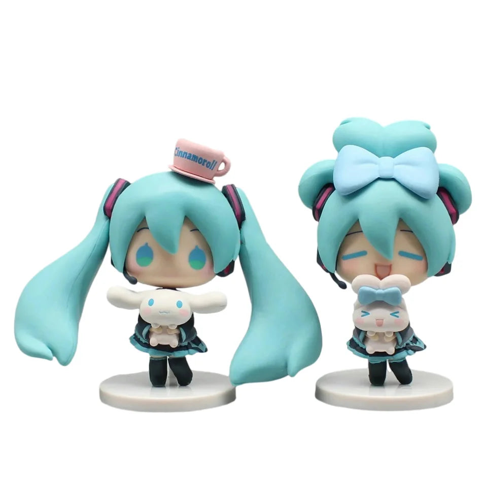 Hatsune Miku Anime Figurine Holding Cinnamoroll Bean Eyed Kawaii Tabletop Decorations Action Figures Doll Model Children  Gift