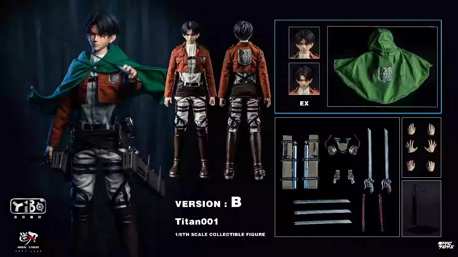 In Stock Original Genuine YIBO TOYS Niren Studio 1/6 YB-R2013 A/B Levi Ackerman Soldier Chief Action Figure Model Toy