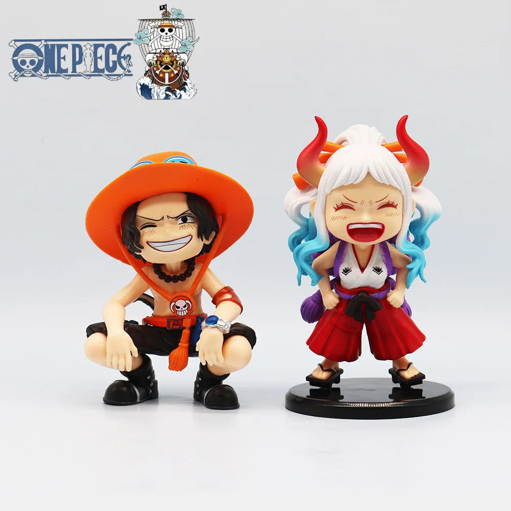 One Piece Figure - Sitting Q Version Laughing Ace & Yamato GK Set, Anime Collectible Car/Desktop Decor