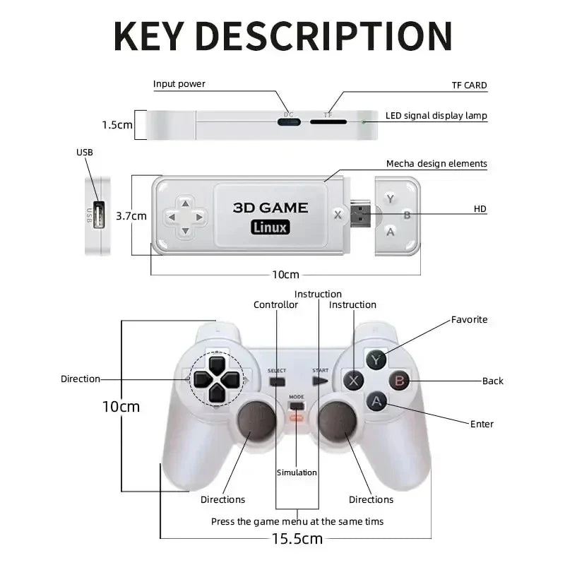 Y6 Retro Game Console 4K 60fps HDMI Output Low Latency GD10 TV Game Stick Dual Handle Portable Home Game Console Kid Gift