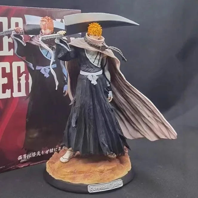 Bleach 33cm Kurosaki Ichigo Action Figures GK Kit Carrying Sword Model Wearing Cloak Sculpture Anime Toy Desktop Ornament Gift