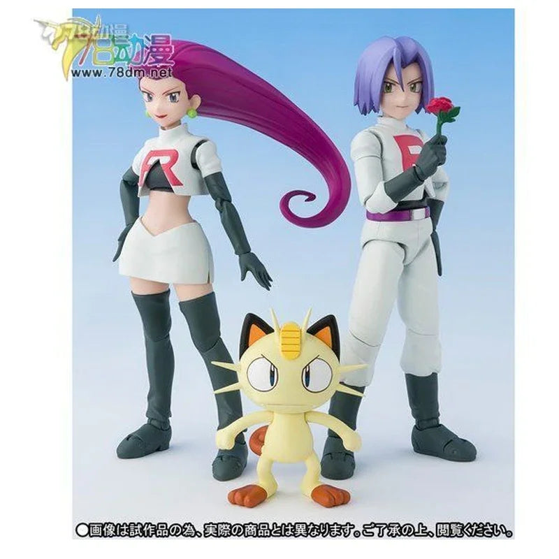 100% Bandai SHF POKÉMON SERIES ASH TEAM ROCKET Anime Action Figure Assembly Model Toys Collectible Gift In Stock
