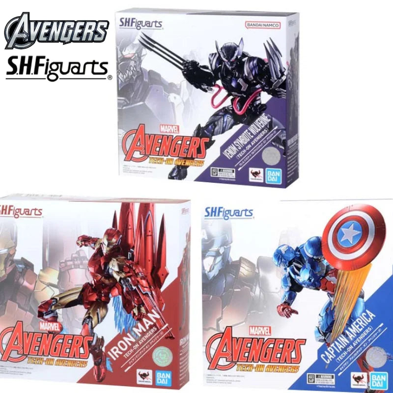 Bandai S.h.figuarts Captain America Iron Man (tech-on Avengers) Marvel Actionfigur 15.5cm Sammlerstück Modell Spielzeug Neu Auf Lager