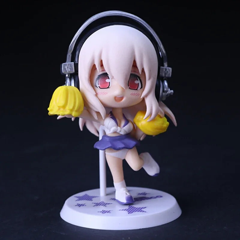 10CM Anime Figure Super Sonico Working Swimsuit Suit Chassis Q Version Model Dolls Toy Gift Collect Boxed Ornament PVC Material