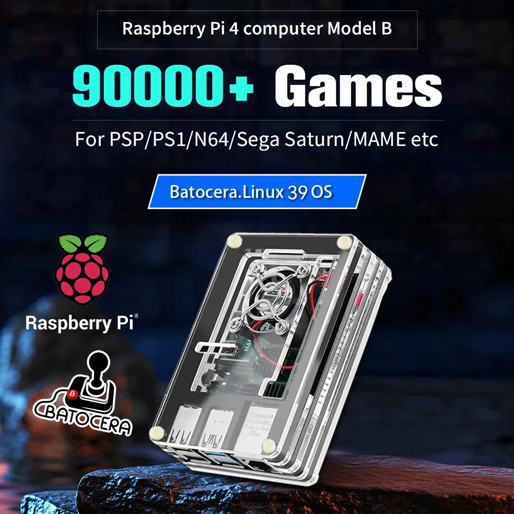 Batocera 39 OS Raspberry Pi 4 Computer Model B Retro Game Console with 90000+ Games for PS1/N64/PSP/Sega Saturn/MAME/NEOGEO/NDS