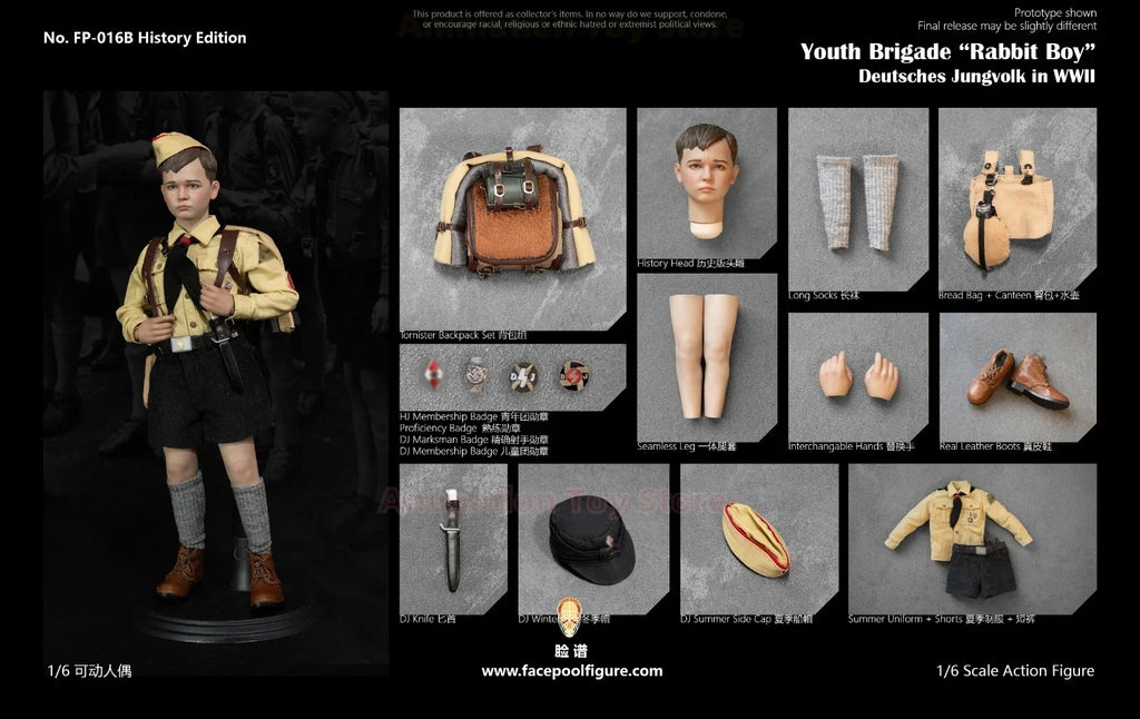 Facepoolfigure FP016 1/6 Rabbit Boy World War II German Children Corps Historical/Film Version Full Set 12in Action Figure